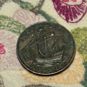 1952 United Kingdom ½ Penny — King George VI — Last Year of Reign — Circulated